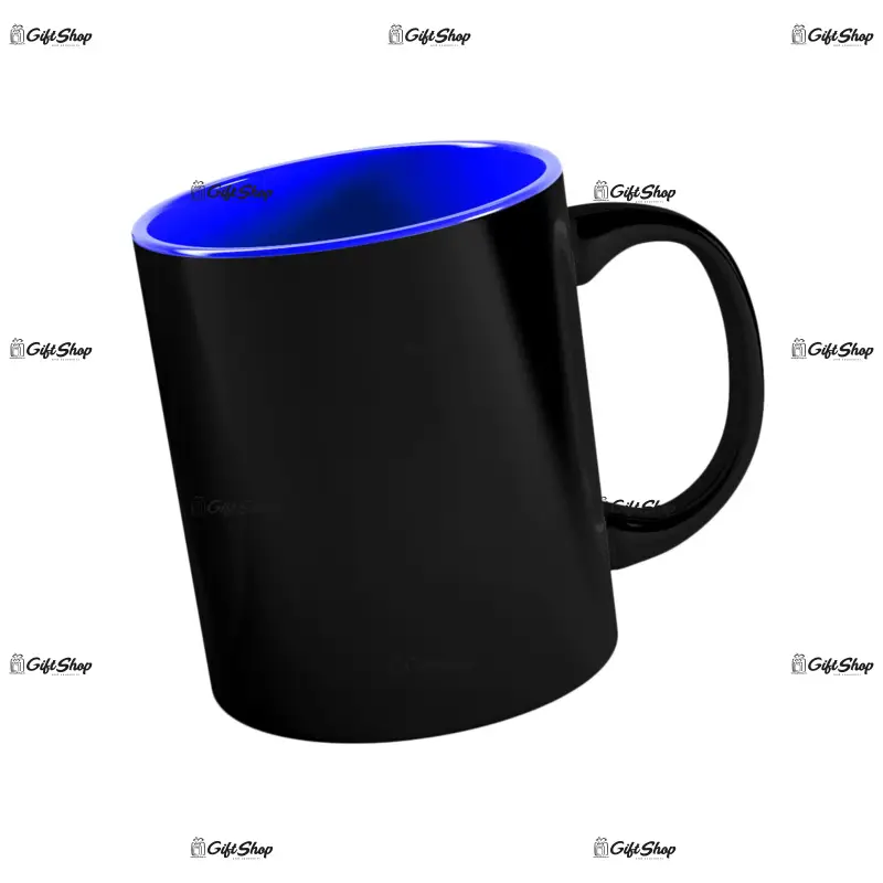 .interior albastru inchis, cana neagra termosensibila, din ceramica, personalizata